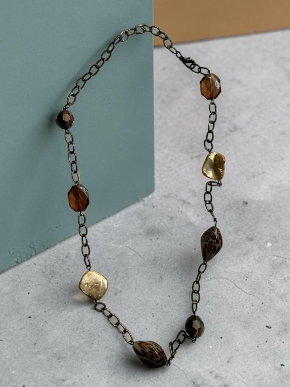 🫶🏻 Vintage Gold and Brown Beaded Link Necklace
